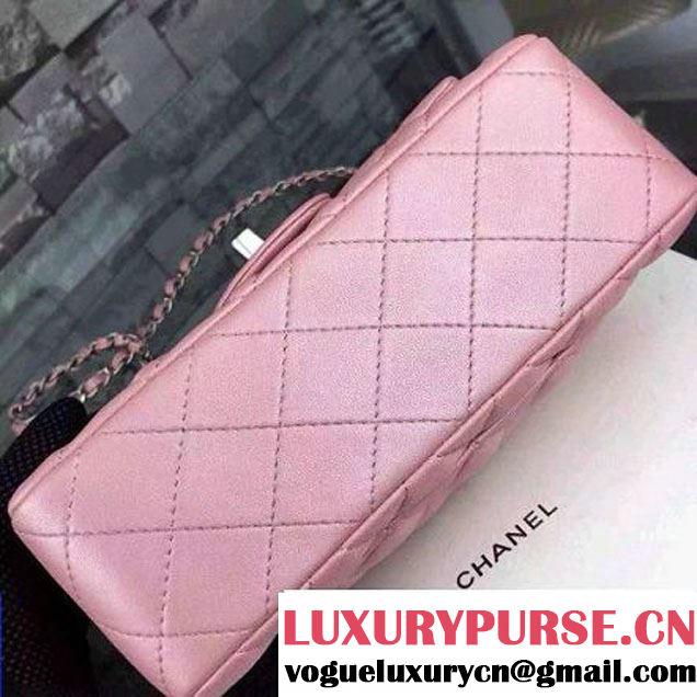 Chanel Small Pink Lambskin Leather Classic Flap Bag with Silver Pearlescent Hardware 2015 (2a136-051553 )