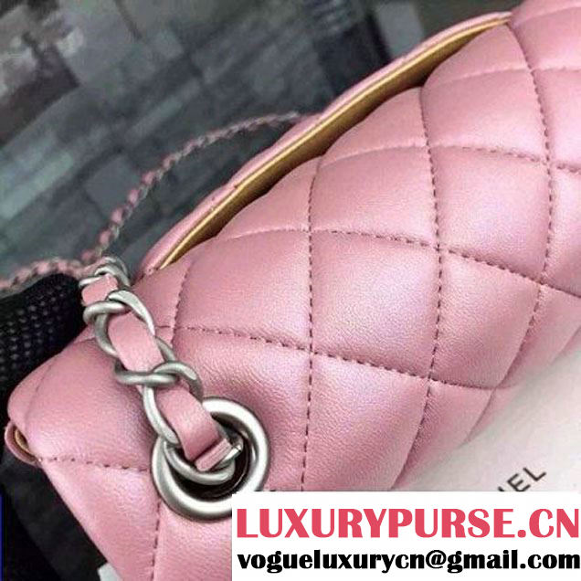 Chanel Small Pink Lambskin Leather Classic Flap Bag with Silver Pearlescent Hardware 2015 (2a136-051553 )