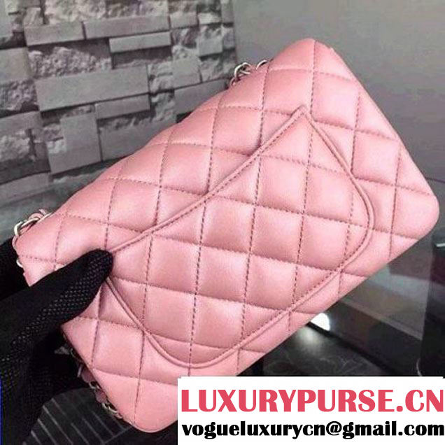 Chanel Small Pink Lambskin Leather Classic Flap Bag with Silver Pearlescent Hardware 2015 (2a136-051553 )
