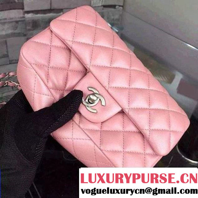 Chanel Small Pink Lambskin Leather Classic Flap Bag with Silver Pearlescent Hardware 2015 (2a136-051553 )
