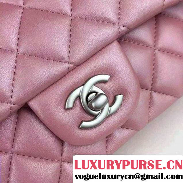Chanel Small Pink Lambskin Leather Classic Flap Bag with Silver Pearlescent Hardware 2015 (2a136-051553 )