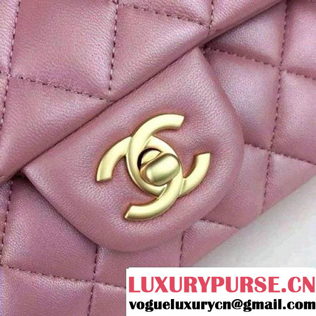 Chanel Small Pink Lambskin Leather Classic Flap Bag with Gold Pearlescent Hardware 2015 (2a136-051552 )