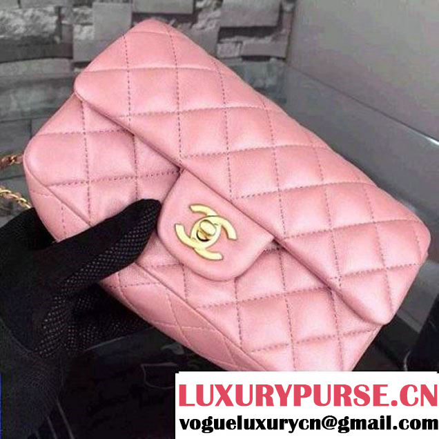 Chanel Small Pink Lambskin Leather Classic Flap Bag with Gold Pearlescent Hardware 2015 (2a136-051552 )
