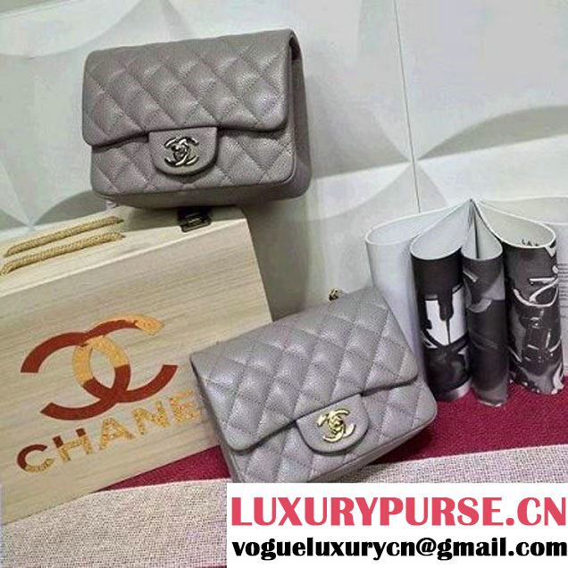 Chanel Caviar Calfskin Leather Mini Classic Flap Bag Gray (1a022-051935 )