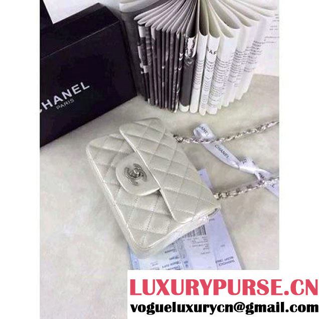 Chanel Matte Series white Caviar Calfskin Leather Mini Classic Flap Bag A1115 (Matte Silver Hardware) (A0-052966 )