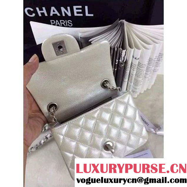 Chanel Matte Series white Caviar Calfskin Leather Mini Classic Flap Bag A1115 (Matte Silver Hardware) (A0-052966 )