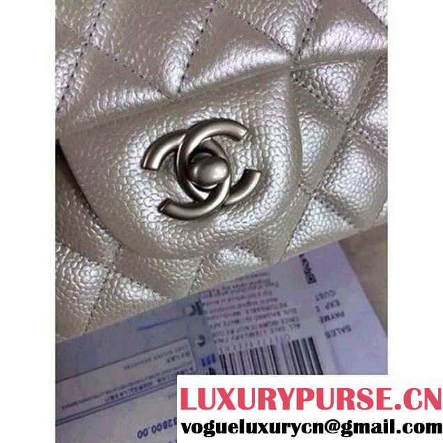Chanel Matte Series white Caviar Calfskin Leather Mini Classic Flap Bag A1115 (Matte Silver Hardware) (A0-052966 )