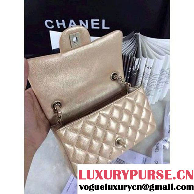 Chanel Matte Series Champagne Caviar Calfskin Leather Mini Classic Flap Bag A1116 (Matte Gold Hardware) (A0-052969 )