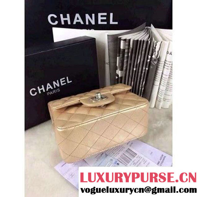 Chanel Matte Series Champagne Caviar Calfskin Leather Mini Classic Flap Bag A1115 (Matte Silver Hardware) (A0-052972 )