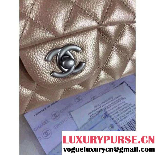 Chanel Matte Series Champagne Caviar Calfskin Leather Mini Classic Flap Bag A1115 (Matte Silver Hardware) (A0-052972 )