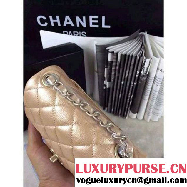 Chanel Matte Series Champagne Caviar Calfskin Leather Mini Classic Flap Bag A1115 (Matte Gold Hardware) (A0-052971 )