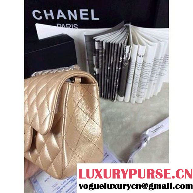 Chanel Matte Series Champagne Caviar Calfskin Leather Mini Classic Flap Bag A1115 (Matte Gold Hardware) (A0-052971 )
