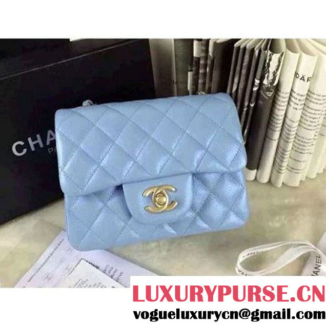 Chanel Matte Series Blue Caviar Calfskin Leather Mini Classic Flap Bag A1115 (Matte Gold Hardware) (A0-052975 )