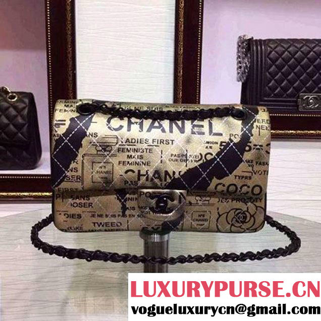 Chanel Light Gold Hand-Painted Lambskin Classic Flap Bag A01112 2015 (2a136-053175 )