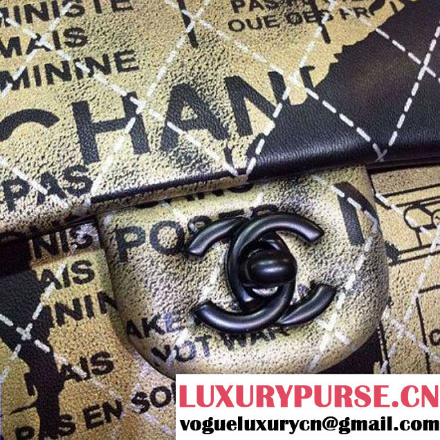 Chanel Light Gold Hand-Painted Lambskin Classic Flap Bag A01112 2015 (2a136-053175 )