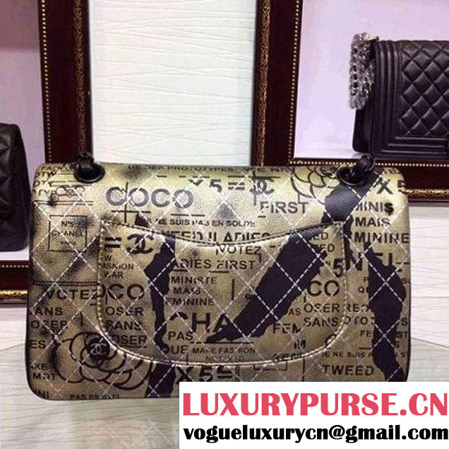 Chanel Light Gold Hand-Painted Lambskin Classic Flap Bag A01112 2015 (2a136-053175 )