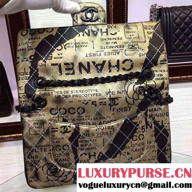 Chanel Light Gold Hand-Painted Lambskin Classic Flap Bag A01112 2015 (2a136-053175 )