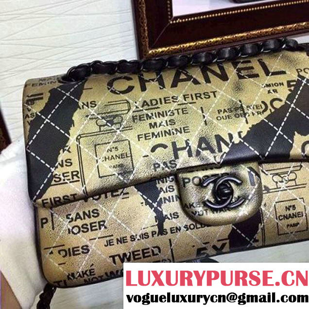 Chanel Light Gold Hand-Painted Lambskin Classic Flap Bag A01112 2015 (2a136-053175 )