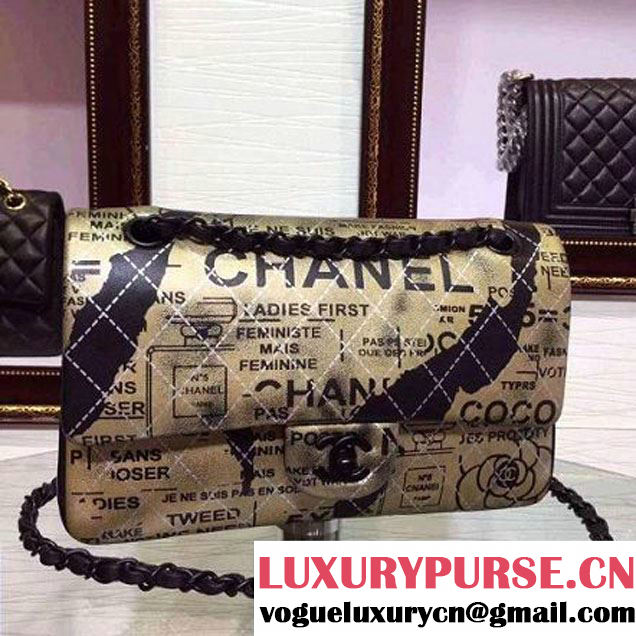 Chanel Light Gold Hand-Painted Lambskin Classic Flap Bag A01112 2015 (2a136-053175 )