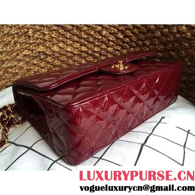 Chanel Dark Red Patent Leather Jumbo double Flap Shoulder Bag(Gold Hardware) (1a086-061177 )
