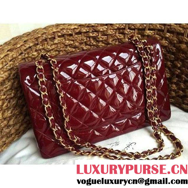 Chanel Dark Red Patent Leather Jumbo double Flap Shoulder Bag(Gold Hardware) (1a086-061177 )