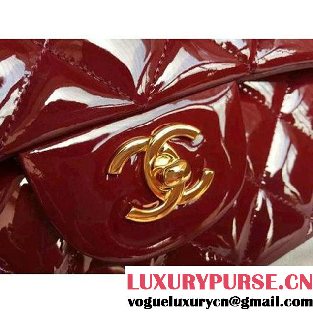 Chanel Dark Red Patent Leather Jumbo double Flap Shoulder Bag(Gold Hardware) (1a086-061177 )