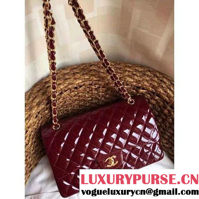 Chanel Dark Red Patent Leather Jumbo double Flap Shoulder Bag(Gold Hardware) (1a086-061177 )