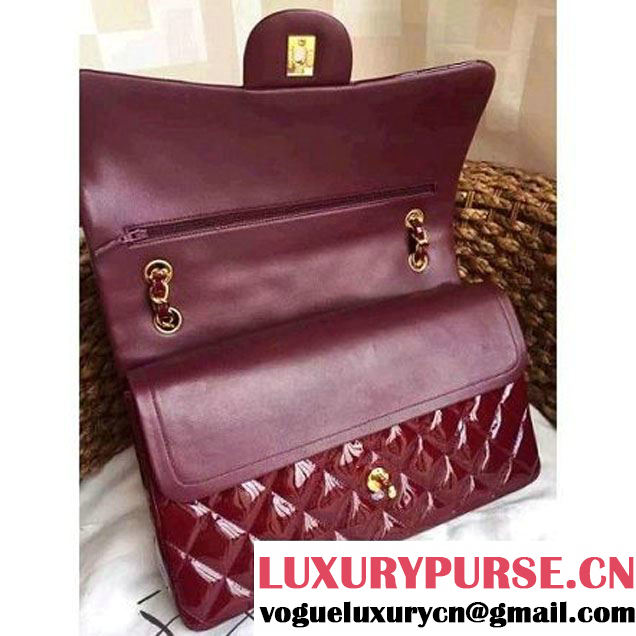 Chanel Dark Red Patent Leather Jumbo double Flap Shoulder Bag(Gold Hardware) (1a086-061177 )