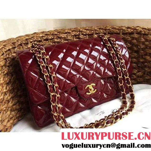 Chanel Dark Red Patent Leather Jumbo double Flap Shoulder Bag(Gold Hardware) (1a086-061177 )