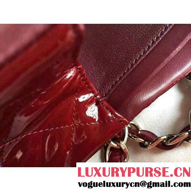 Chanel Dark Red Patent Leather Jumbo double Flap Shoulder Bag(Silver Hardware) (1a086-061178 )