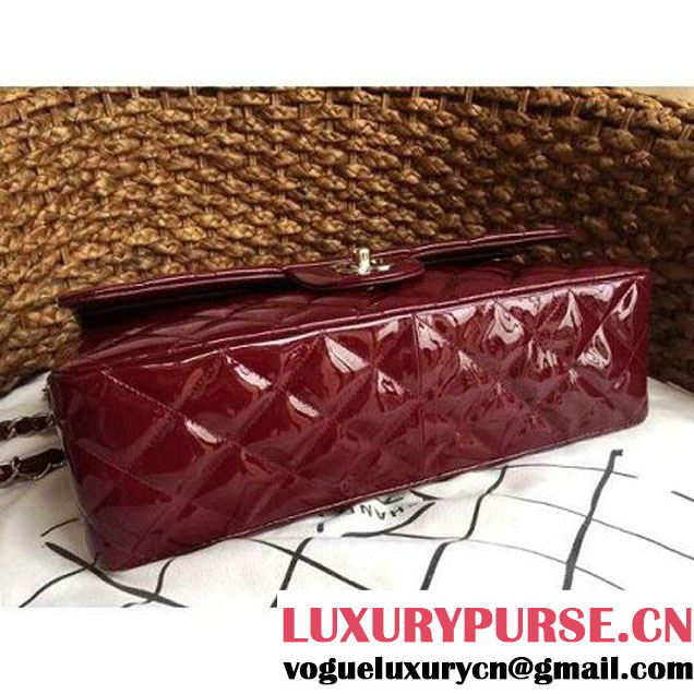 Chanel Dark Red Patent Leather Jumbo double Flap Shoulder Bag(Silver Hardware) (1a086-061178 )