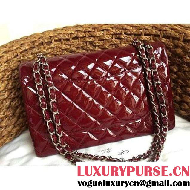 Chanel Dark Red Patent Leather Jumbo double Flap Shoulder Bag(Silver Hardware) (1a086-061178 )