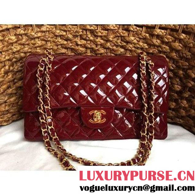 Chanel Dark Red Patent Leather Medium double Flap Shoulder Bag(Gold Hardware) (1a086-061179 )