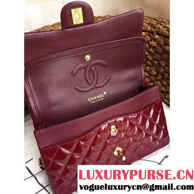 Chanel Dark Red Patent Leather Medium double Flap Shoulder Bag(Gold Hardware) (1a086-061179 )