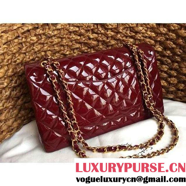 Chanel Dark Red Patent Leather Medium double Flap Shoulder Bag(Gold Hardware) (1a086-061179 )
