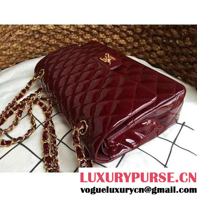Chanel Dark Red Patent Leather Medium double Flap Shoulder Bag(Gold Hardware) (1a086-061179 )
