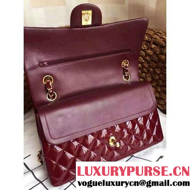 Chanel Dark Red Patent Leather Medium double Flap Shoulder Bag(Gold Hardware) (1a086-061179 )