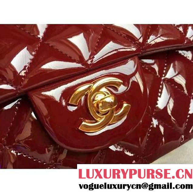 Chanel Dark Red Patent Leather Medium double Flap Shoulder Bag(Gold Hardware) (1a086-061179 )