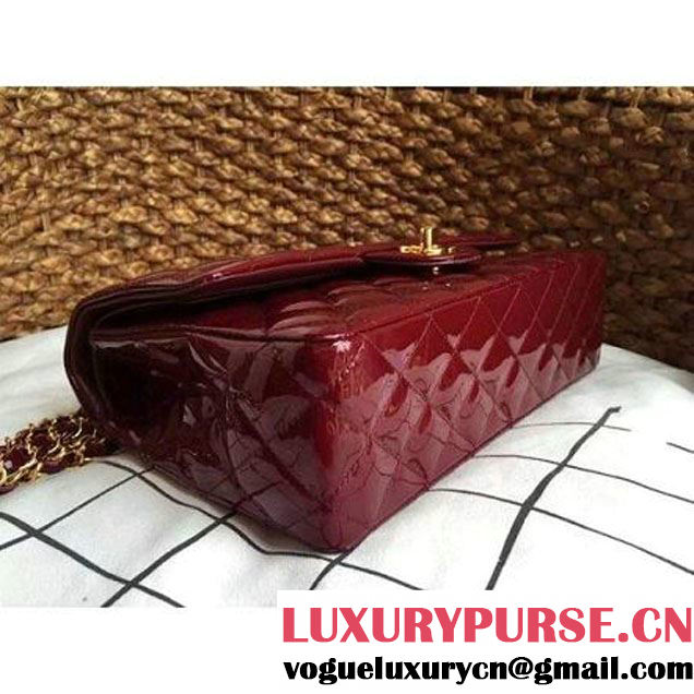 Chanel Dark Red Patent Leather Medium double Flap Shoulder Bag(Gold Hardware) (1a086-061179 )