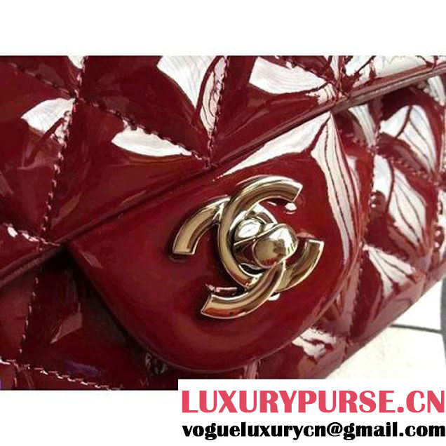 Chanel Dark Red Patent Leather Medium double Flap Shoulder Bag(Silver Hardware) (1a086-061180 )
