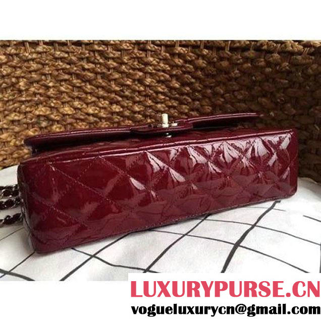 Chanel Dark Red Patent Leather Medium double Flap Shoulder Bag(Silver Hardware) (1a086-061180 )