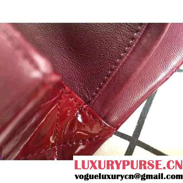 Chanel Dark Red Patent Leather Medium double Flap Shoulder Bag(Silver Hardware) (1a086-061180 )