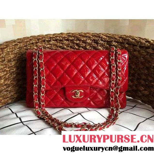 Chanel Red Patent Leather Medium double Flap Shoulder Bag(Gold Hardware) (1a086-061181 )