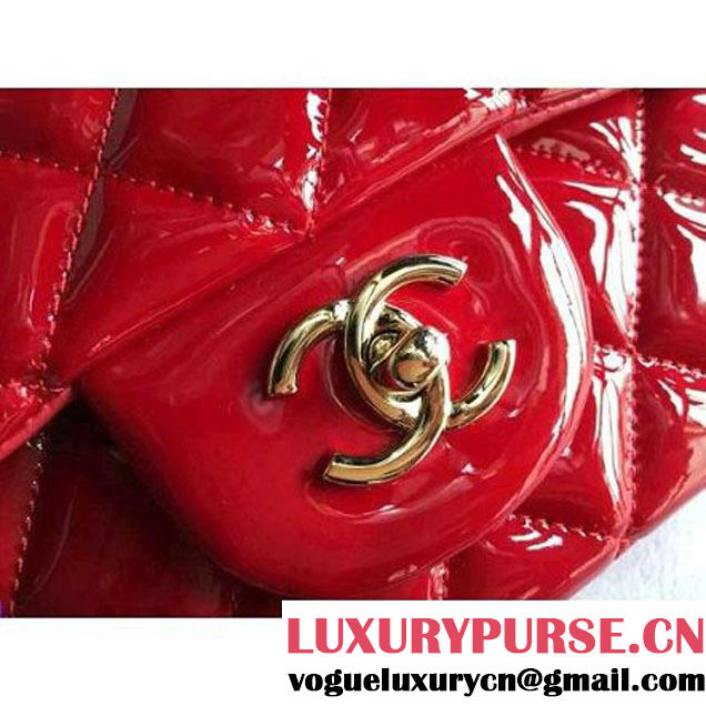Chanel Red Patent Leather Medium double Flap Shoulder Bag(Gold Hardware) (1a086-061181 )