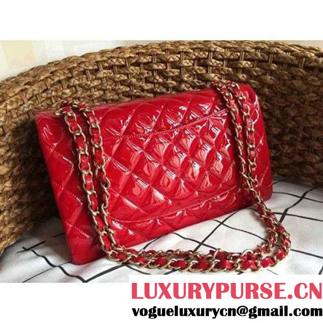 Chanel Red Patent Leather Medium double Flap Shoulder Bag(Gold Hardware) (1a086-061181 )