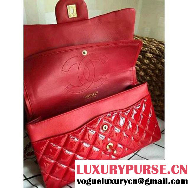 Chanel Red Patent Leather Medium double Flap Shoulder Bag(Gold Hardware) (1a086-061181 )