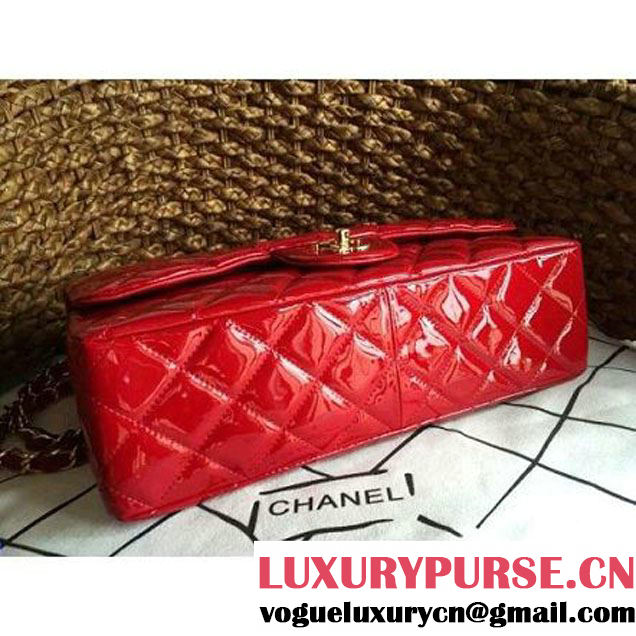 Chanel Red Patent Leather Medium double Flap Shoulder Bag(Gold Hardware) (1a086-061181 )