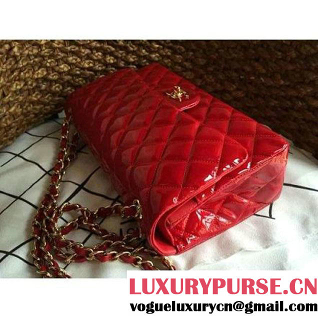 Chanel Red Patent Leather Medium double Flap Shoulder Bag(Gold Hardware) (1a086-061181 )