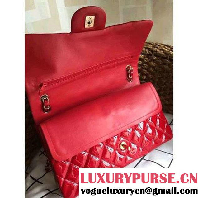 Chanel Red Patent Leather Medium double Flap Shoulder Bag(Gold Hardware) (1a086-061181 )