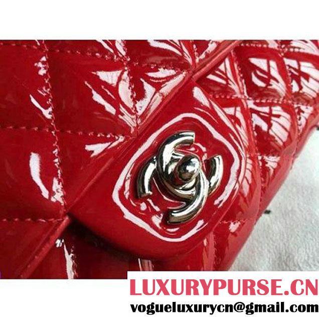 Chanel Red Patent Leather Medium double Flap Shoulder Bag(Silver Hardware) (1a086-061183 )